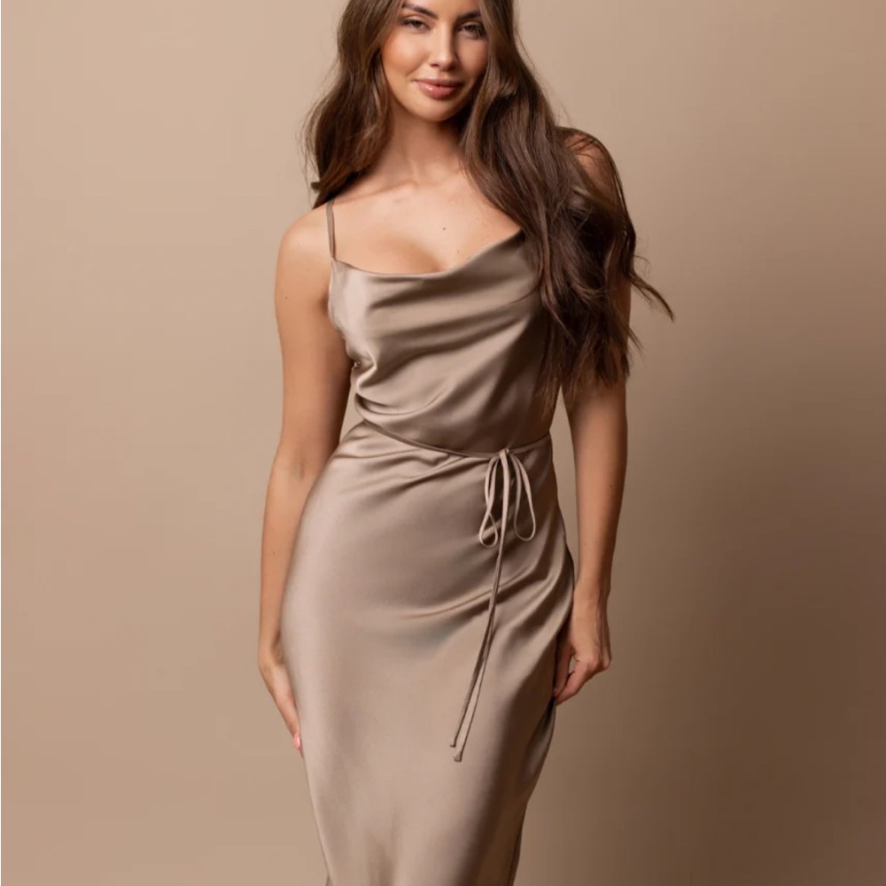 Joyfolie Taupe Midi Dress NEW BRIDESMAID COCKTAIL DRESS